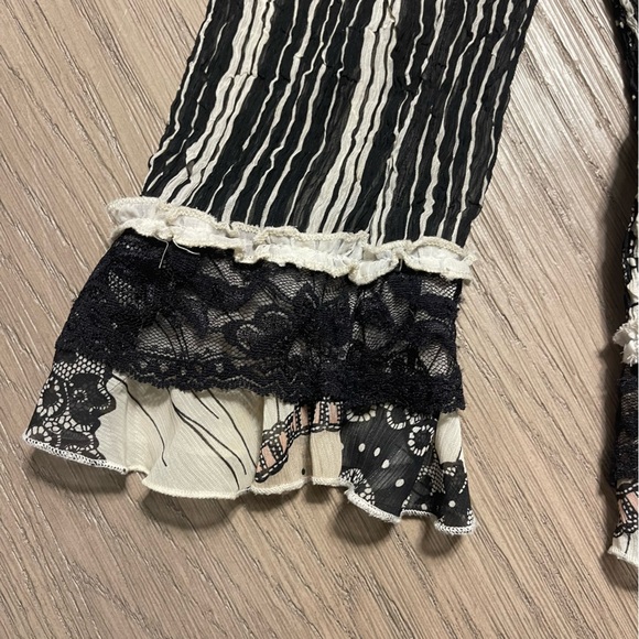 Alberto Makali Vintage 1990's Black & Tan Ruffle Lace Beaded Cottagecore Prarie - Picture 12 of 16